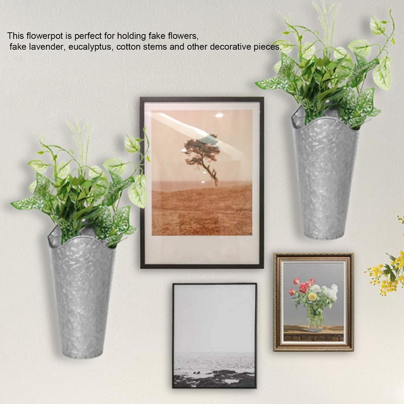 2PCS Iron Art Wall Planter Hanging Flowers Pot for Home