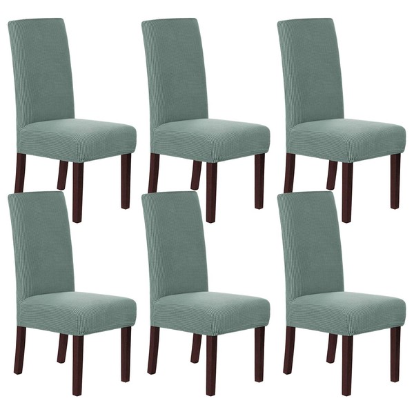 H.VERSAILTEX Stretch Dining Chair Covers Set of 6 Chair Covers for Dining Room Parsons Chair Slipcover Chair Protectors Covers Dining, Feature Textured Checked Jacquard Fabric, Sage