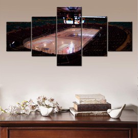 The Madison Square Garden Ice Shortly Before the Rangers and Florida Panthers Took the Ice Print On Canvas Wall Artwork Modern Black and White Home Decor Stretched and Framed 5 Piece/Set - 50''Wx24''H
