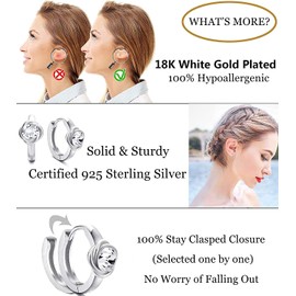 Sllaiss 925 Silver Hoop Earrings for Women Sterling Silver Hoop Earrings White Gold Hoop Earrings with Austria Crystal Small Hoop Earrings, Sterling Silver, Crystal