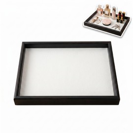 11.8 x 7.9 x 2 Inch Wooden Serving Tray - Vintage Decorative Ottoman Tray for Coffee Table, Lightweight Organizer for Vanity Countertop, Jewelry and Tea - Dark Brown Frame
