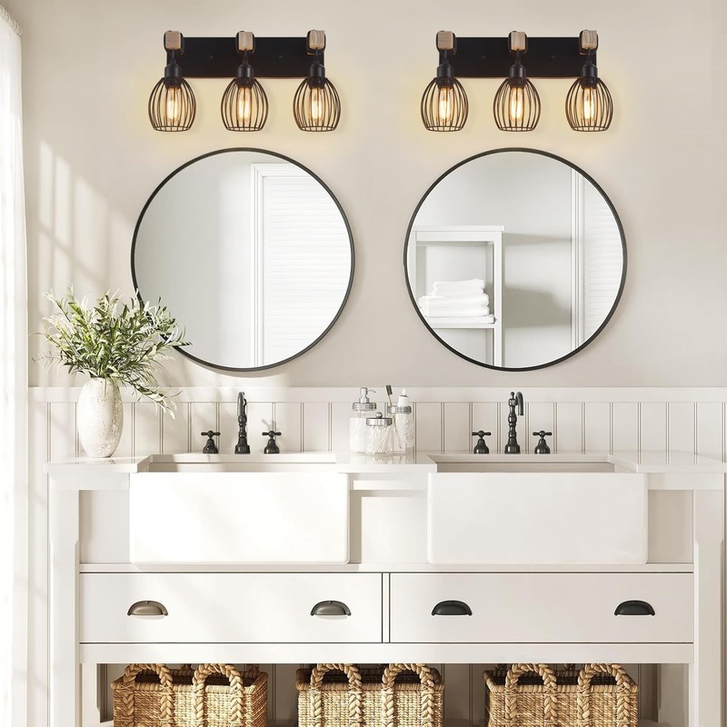 A1A9 3-Light Farmhouse Vanity Light for Bathroom, Wood Wall Sconce