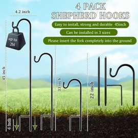 Yetene 4 Pcs 45 Inch Shepherds Hook for Outdoor Adjustable Bird Feeder Pole Metal Steel Shepard Hooks for Hummingbird Stand Feeder Pole for Garden Plant, Lantern, Hanging Wedding Decor
