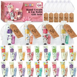 AZEN 120 Juegos de Regalos a Granel, Crema de Manos y Bálsamo Labial a Granel con Bolsa de Organza, Tarjeta de Agradecimiento, Regalos de Baby Shower 