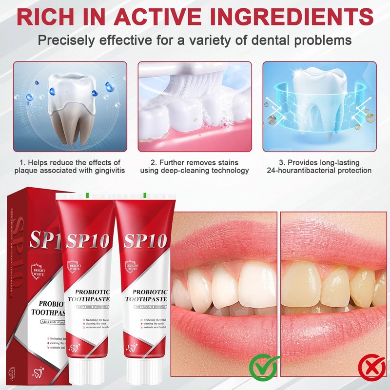 SP10 Probiotic Toothpaste, 2Pcs 100g Teeth Whitening Toothpaste with 4