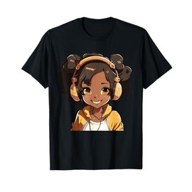 Anime and Music Black Girl Anime Merch Afro African American T-Shirt
