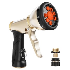 RAINPOINT Garden Hose Nozzle, Hose Sprayer Nozzle with 9 Spray Patterns, High Pressure Water Hose Nozzle Heavy Duty Metal Hand Sprayer, Watering Plants and Lawn,Orange