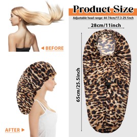 Abeillo 2 Extra Long Shower Caps for Women, Large Shower Caps for Braids with Long Hair and Curls, Waterproof Hair Caps for Dreadlocks with Drawstring for Women Men (Black, Leopard)