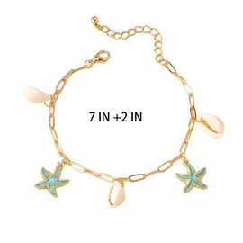 Vurotry Sea Shell Anklets Starfish Anklet Paperclip Anklet Waterproof Adjustable Summer Bohemian Conch Anklet Beach Jewelry for Women (Blue starfish)