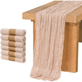 Ling's Moment 6 Pack 10Ft Gauze Sheer Table Runner Cheesecloth Table Runner Table Linens Decor for Wedding Party Bridal Shower Decoration (Warm Sand, 10ft x 35")