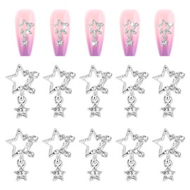 WLLHYF Star Nail Charms 10 Pcs 3D Nail Rhinestones Shiny Gems Crystal Silver Diamonds Color Nail Charms Nail Art Decorations Jewels for Nails Design