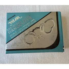 Vintage VALOR HANDCUFFS  Stainless Steel Double Lock - Ditched Jaws  2 Keys  NEW