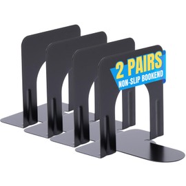 1InTheOffice Bookends for Shelves, Metal Bookends, 5 1/4" x 4 3/4" x 5", Non-Slip, Black, 4 Pack