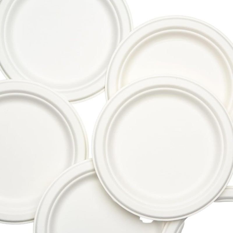 CafeTEq Bagasse Heavy-Duty White Round Plates Super Rigid Disposable Eco