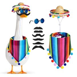KAAFANG Mexican Porch Goose Outfits, 23"/ 17'' Lawn Goose Statue Clothes Plastic Goose, Goose Outfits Mexican Sombrero with Bandana Scarf for Cinco De Mayo Garden Party Patio Yard Decoration