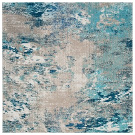 SAFAVIEH Madison Collection MAD440M Modern Boho Abstract Non-Shedding Living Room Bedroom Area Rug, 5' x 5' Square, Blue / Grey
