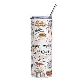 Vaso Térmico Amor Propio Positivo 600ml Acero Inoxidable con Tapa y Popote Frases Motivacionales Autocuidado Mujer Regalo Inspirador Termo Reutilizable Café Té Travel Tumbler