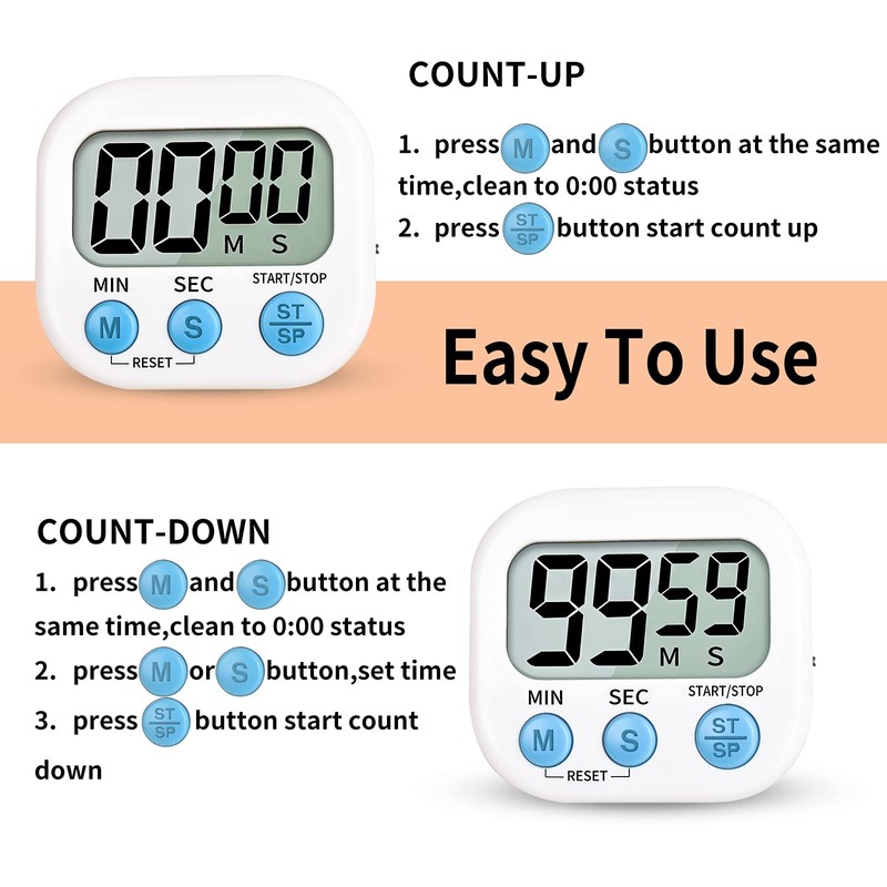 VDKIDKT 2-Pack Digital Kitchen Timer for Cooking, Multi-Function Electronic Timer,