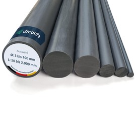 diconfa Hard PVC Round Bar Dark Grey to Size - Selection: Diameter 20 x 1100 mm - Diameter: 3 mm to 100 mm - Length: 50 mm to 2000 mm Deburred Plastic Rod Solid Material Round Pole Robust Durable UV