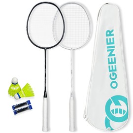 OGEENIER Badminton Rackets Set of 2, 4U, Carbon Fiber Badminton Racquet and Birdies Set for Outdoor & Backyard