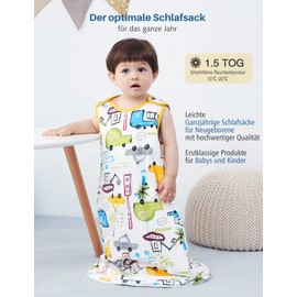 E-RIDES Baby Sleeping Bag, Sleeveless, 1.5 Tog, Winter Sleeping Bag, Toddler, Soft Padded Cotton, All Year Round Sleeping Bag for Newborns, Boys and Girls, Baby Pyjamas for Infants (City Car, Small)