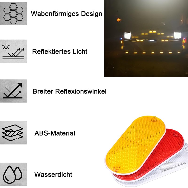 Yuanjoy 10x Red oval reflectors with self-tapping screws - ECE