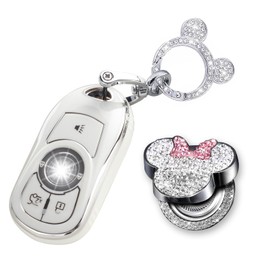 XUPEIXUN 3 Pcs Car Accessories for Buick Key Fob Cover with Bling Keychain Cute Rhinestone Push to Start Stop Button Cover