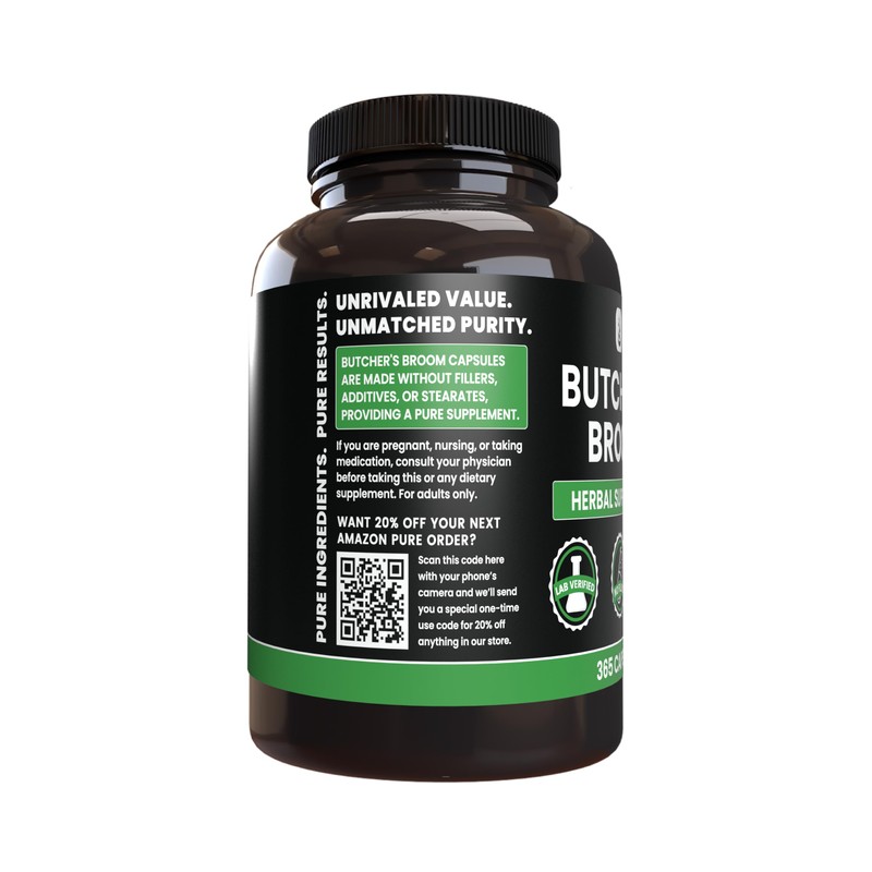 Pure Original Ingredients Butcher's Broom (365 Capsules), No Magnesium or