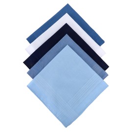 5 PCS Blue Gentleman Handkerchief, Pocket Squares for Men, Mens Handkerchiefs, 15.7" Mens Hankerchief Cotton Machine Wash for Father Boyfriend (Navy to Sky Blue)