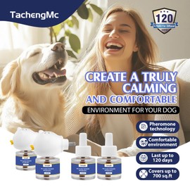 Dog Calming Pheromones Diffuser, 6 in 1 Kit Appeasing Pheromone Diffuser to Calm Dogs, Dog Anxiety Relief Lasting 120 Days with 2 Diffuser + 4 48ml Refill