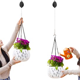 Lythor Retractable Hanging Plant Pulley - 63" Adjustable Stainless Steel Rope Hook for Hanging Pots, Bird Feeders & Storage | Heavy Duty 33lb Capacity, Rustproof Indoor/Outdoor Use