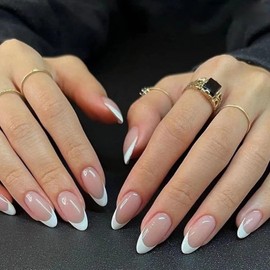 24 Piezas Uñas Postizas Francesa Corto, Rosa y Blanco Puntas Desnudas con Gel Press On para Arte de Uñas para Mujeres (E)
