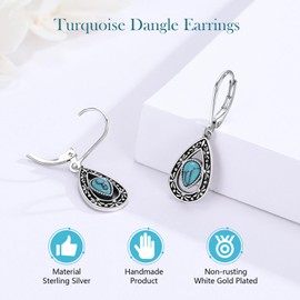 ABIGY Women Turquoise Earrings 925 Sterling Silver Turquoise Vintage Earrings Pear Shape for Women