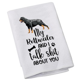 LEVLO Rottweiler Lovers Gift My Rottweiler and I Talk About You Kitchen Towel Dog Owner Dish Towel(My Rottweiler)