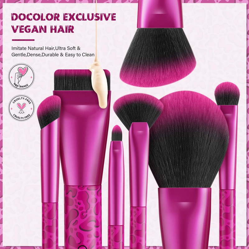 docolor Makeup Brushes 12PCS Pink Leopard Makeup Brush Set Premium