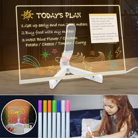LED Note Board with Colors 12x 8inch Acrylic Dry Erase Board with Light Up Stand for Desk Light up Dry Erase Board Light Drawing Memo Board Glow Letter Message Board with 7 Pens