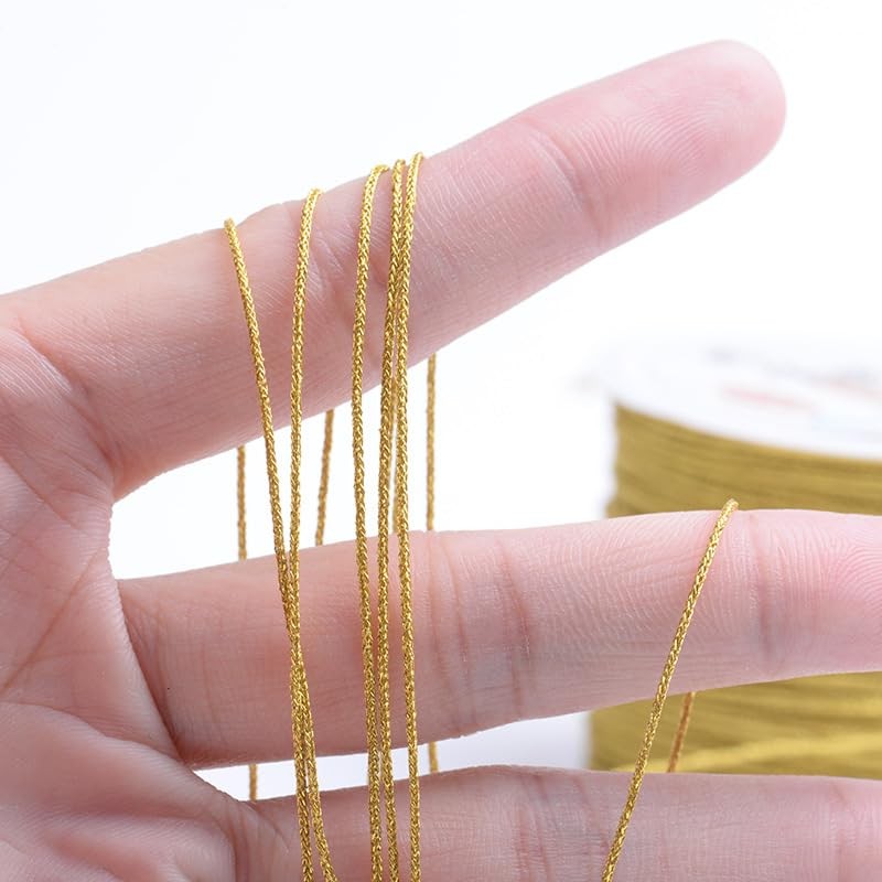 Bkrdty Thread Cord 2 Rolls, 0.4mm x 50m each, Gold