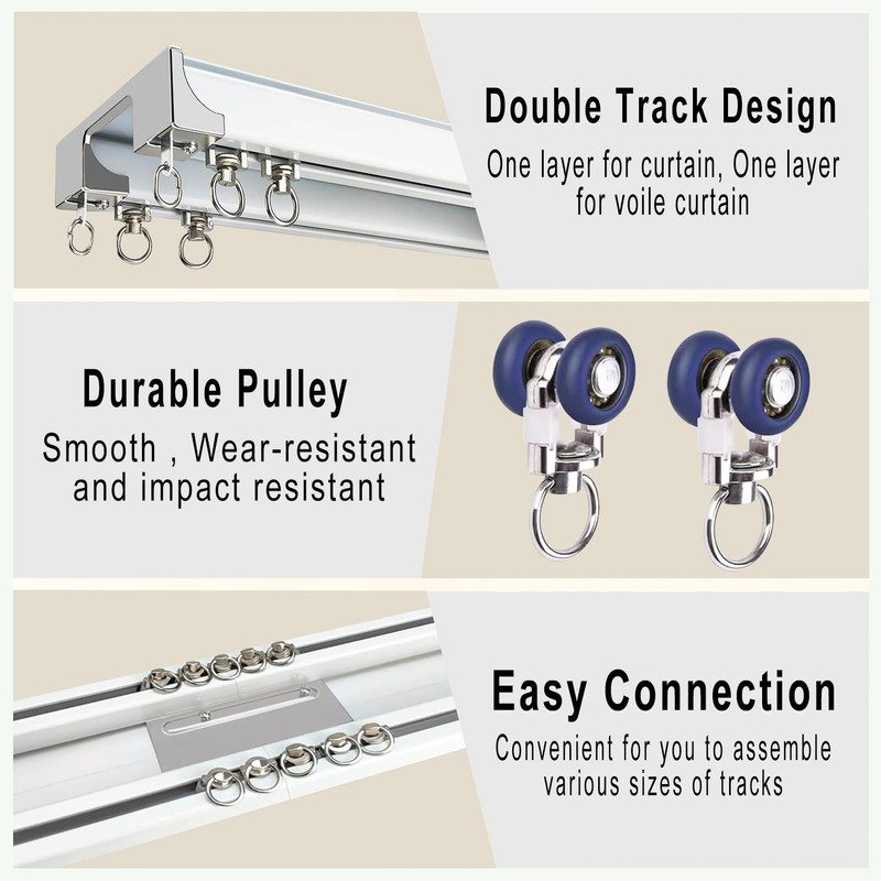 Silent Double Row Ceiling Curtain Track, Heavy-Duty Curtain Double Track