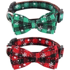Asvin Christmas Dog Collar with Dog Bow Tie Removable, Soft and Comfortable Dog Collar Adjustable for Few Medium and Large Dogs