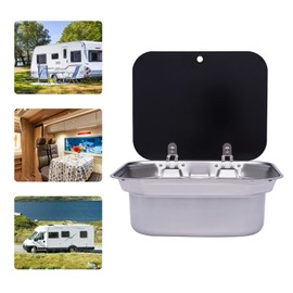 Bokknppo Undermount Prep Boat RV Sink Outdoor Hand Wash Basin Utility Sink Combo Van Camper Sink with Tempered Glass Lid Hot Cold Water Pipe Trailer Caravan Accessories, 16.7 * 14.7in*5.9in