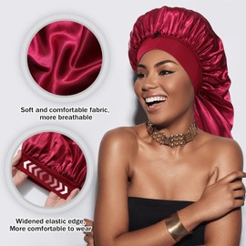 Coubeau Long Satin Sleep Cap for Women - Sleep Cap with Wide Brim and Buckle Protects Hair Adjustable Hold Suitable for Short Hair Long Hair and Curly Hair