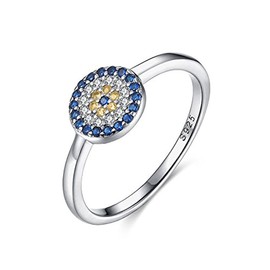 925 Sterling Silver Blue Evil Eye Round Cubic Zirconia Ring Size N to Z, Sterling Silver, Cubic Zirconia