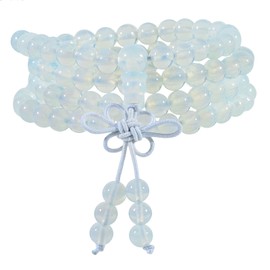 Nupuyai 108 Mala Prayer Beads Bracelet Women Men, Opalite Crystal Stone Beads Wrap Bracelet Meditation Stone Necklace Multi Layer Bracelet