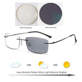 Xrpin Rimless Photochromic Nearsighted Glasses for Men Women Blue Light Blocking Myopia Glasses Distance Driving Eyeglasses (Gold, -3.0, Diopters)