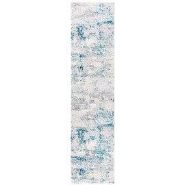 SAFAVIEH Amalfi Collection Runner Rug - 2' x 8', Cream & Turquoise, Modern Abstract Distressed Design, Non-Shedding & Easy Care, Ideal for High Traffic Areas in Living Room, Bedroom (AMF572B)