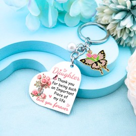 To My Daughter Gift From Mom Dad Birthday Gifts for Daughter Adult Graduation Christmas Sweetest Day Gift Keychain for Daughters Stocking Stuffer Pink Butterfly Decor