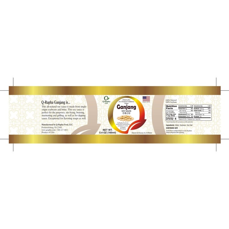 Q-Rapha Premium Korean Ganjang (Soy Sauce), Gluten-free, Non-GMO, Unpasteurized, Artisanal,