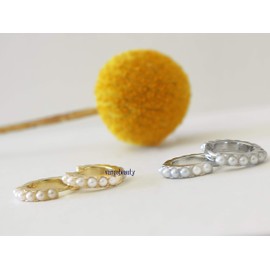 Sterling Silver Natural Pearl Huggie Hoop Earrings