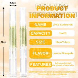 2PCS Cuticle Oil Pens for Nail Care,Cuticle Revitalizer Oil Pen with Soft Brush,Cuticle Oil to Prevent Nail Cracking and Dry (Pineapple & Lemon Flavor)