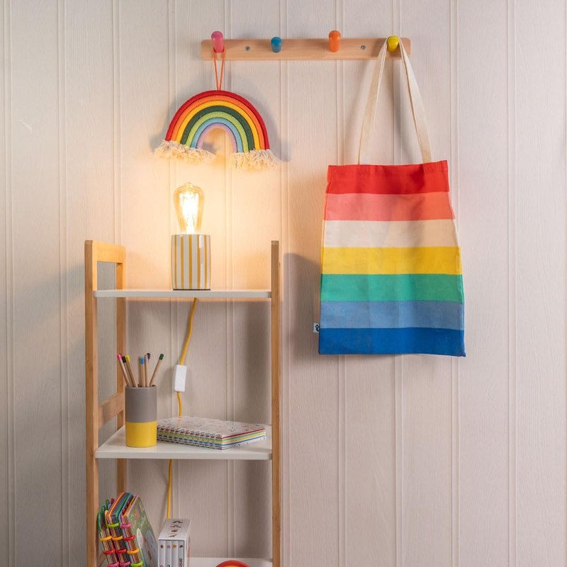 ValueLights | Small Ceramic Bedside Table Lamp White & Yellow